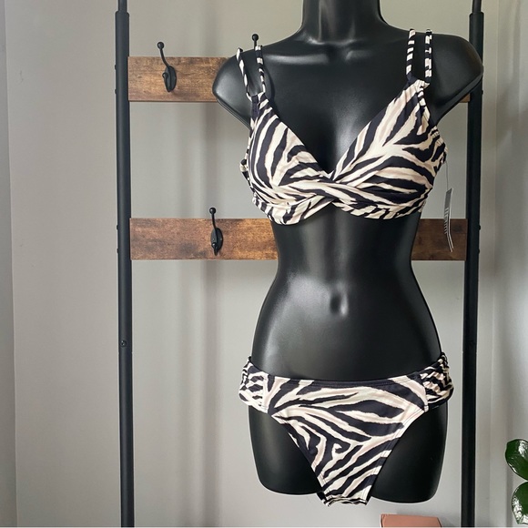 Lauren Ralph Lauren Zebra underwire bikini 2 pieces swimsuit Brown size 8 NEW - Picture 2 of 7